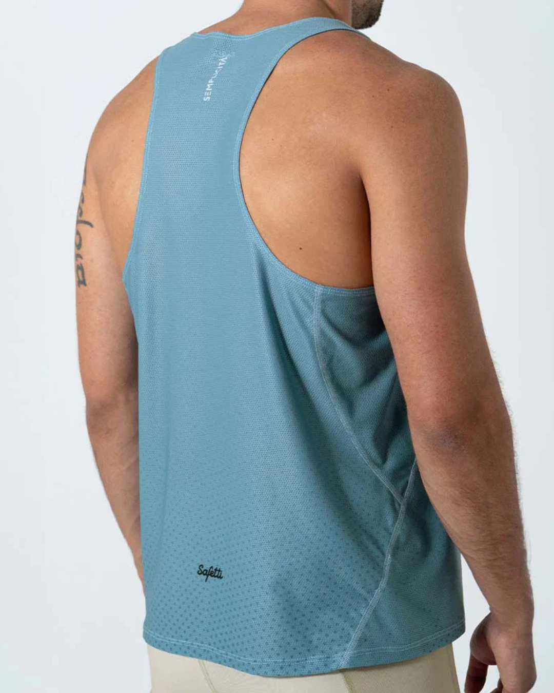 CAMISETA RUNNING SAFETTI COOLMOTION AZUL POLVO MANGA SISA HOMBRE