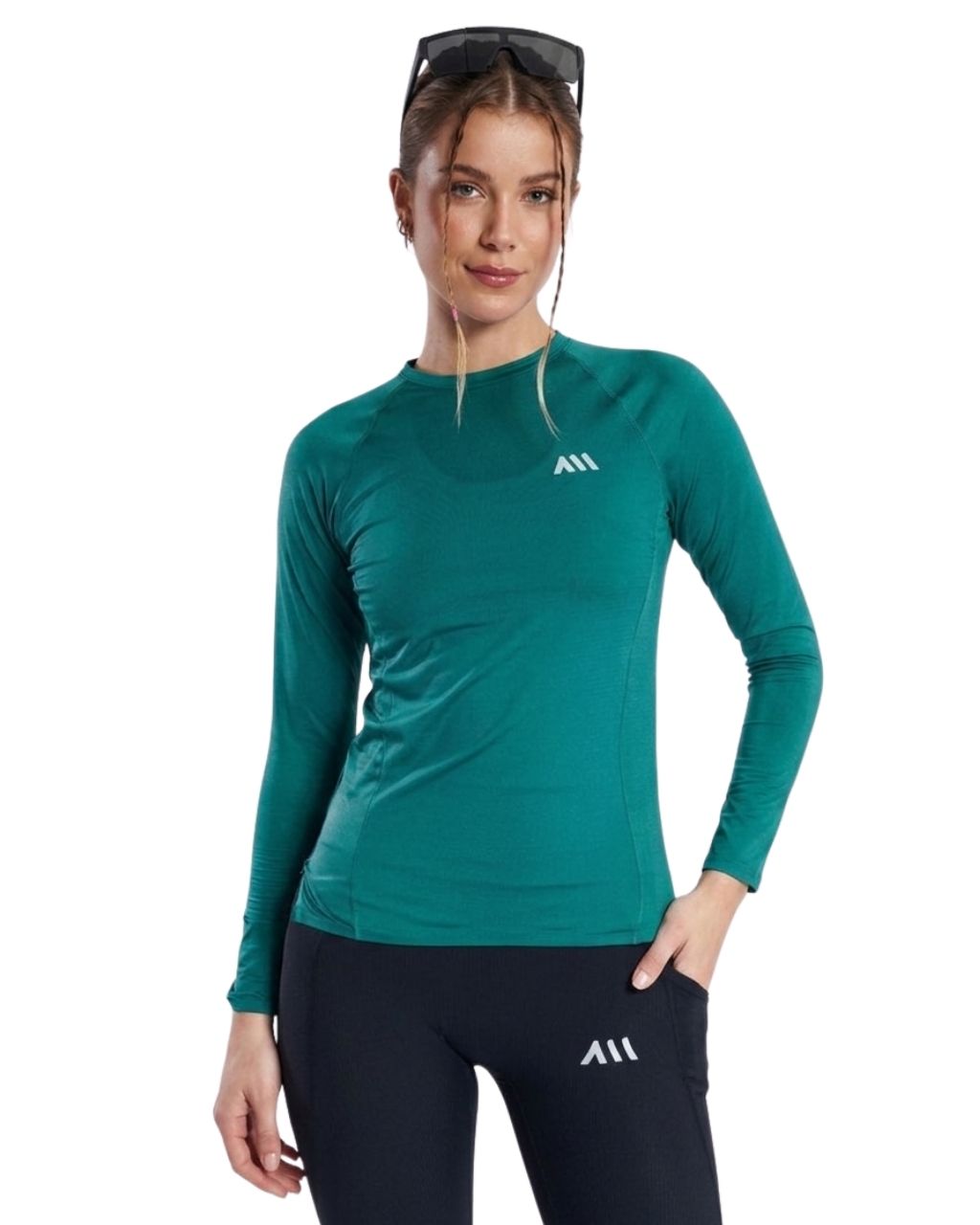CAMISETA RUNNING PERFORMANCE LONG AZUL AGUA MARINA DAMA