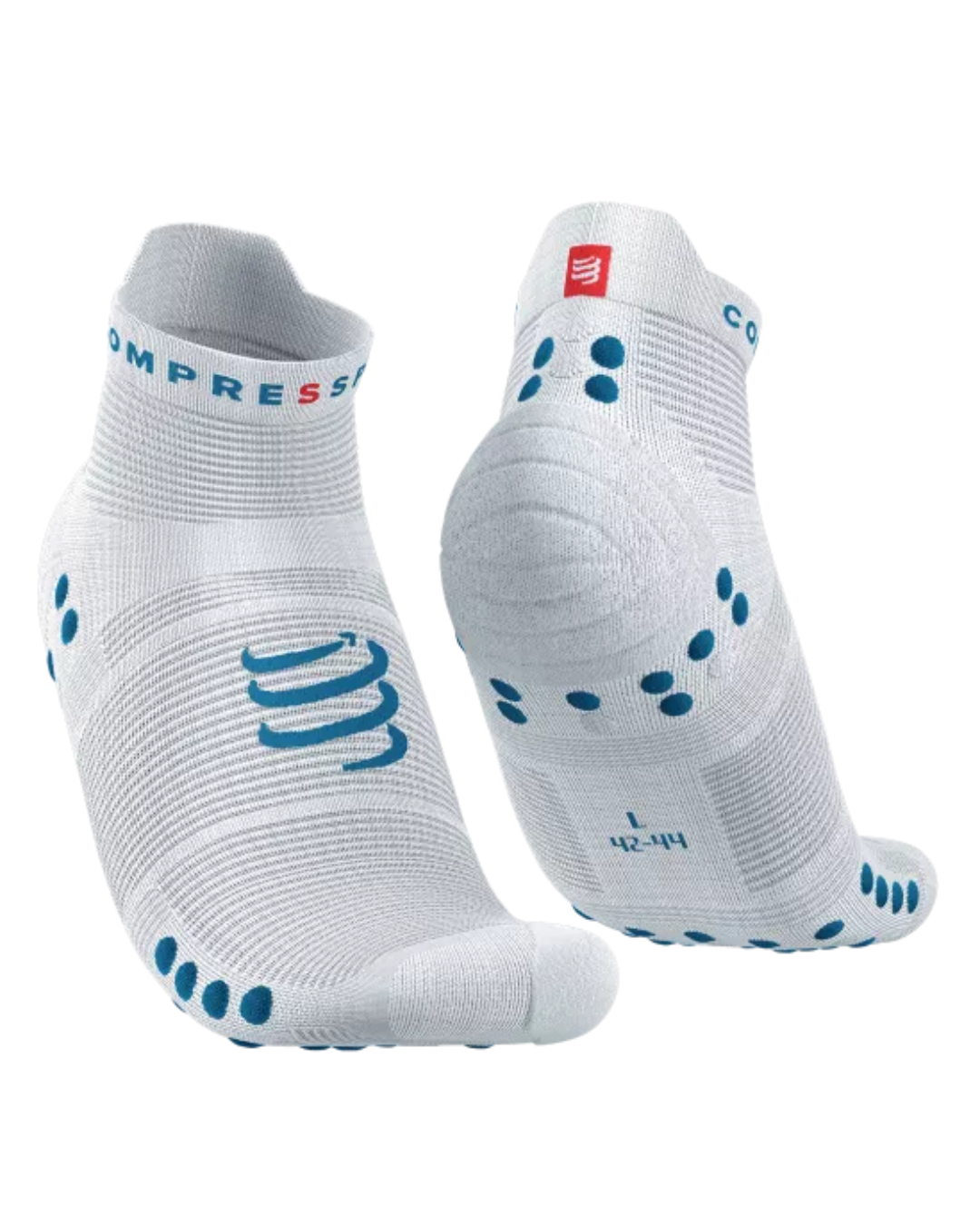 MEDIAS COMPRESSPORT PRO RACING V4.0 RUN LOW – BLANCO / AZUL UNISEX