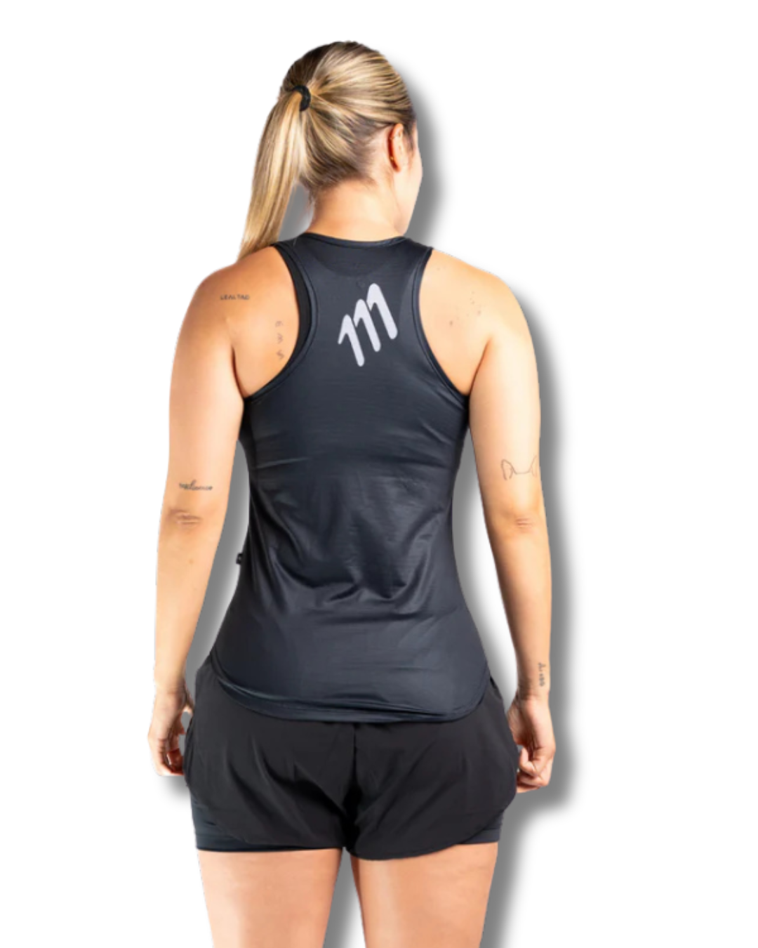 CAMISETA RUNNING 111 TANK  MANGA SISA NEGRO DAMA