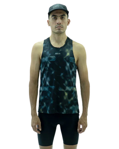 CAMISETA RUNNING SAFETTI BOREAL NEGRO ESTAMPADO MANGA SISA HOMBRE
