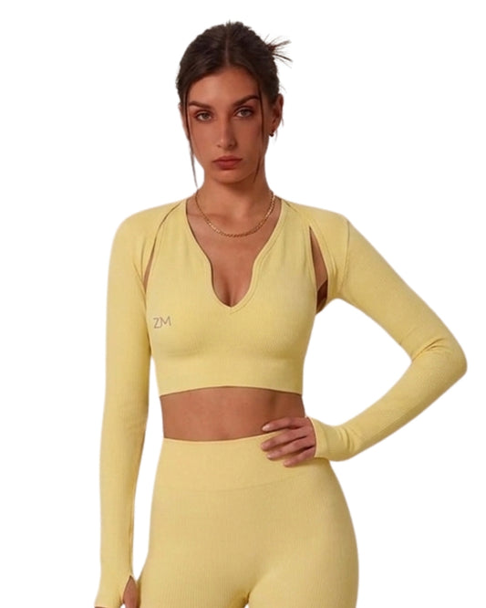 TOP MANGA LARGA RUNNING EM AMARILLO DAMA