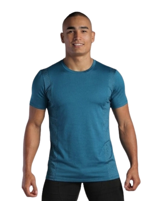 CAMISETA RUNNING NATIVOS MANGA CORTA DISEÑO AZUL PETROLEO HOMBRE